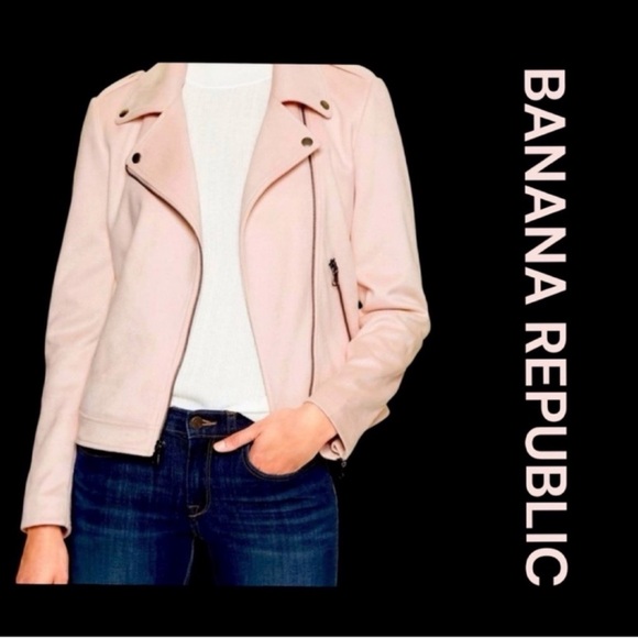 BANANA REPUBLIC Vegan Suede Moto Jacket in Blush Pink, Size XS. - Picture 1 of 10